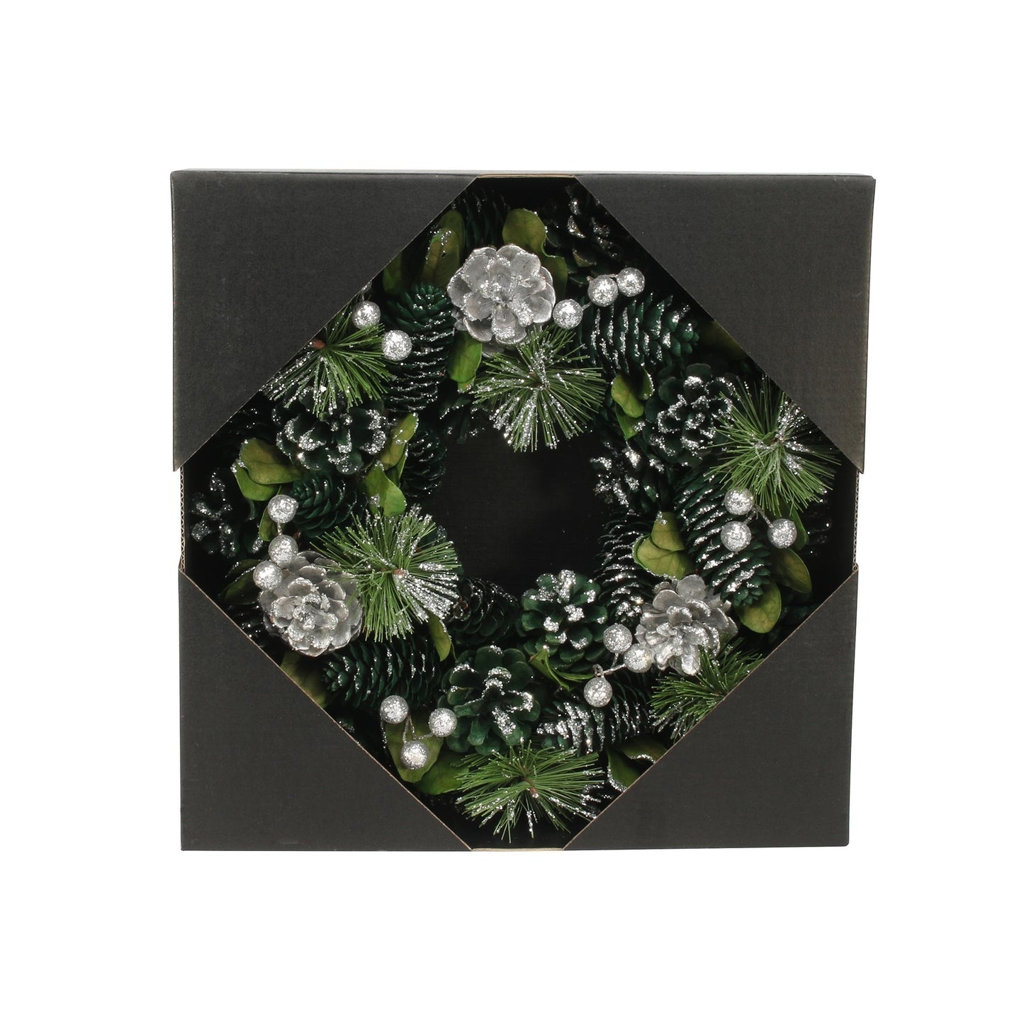 Green & Silver Glitter Pine Cone Wreath (30cm)
