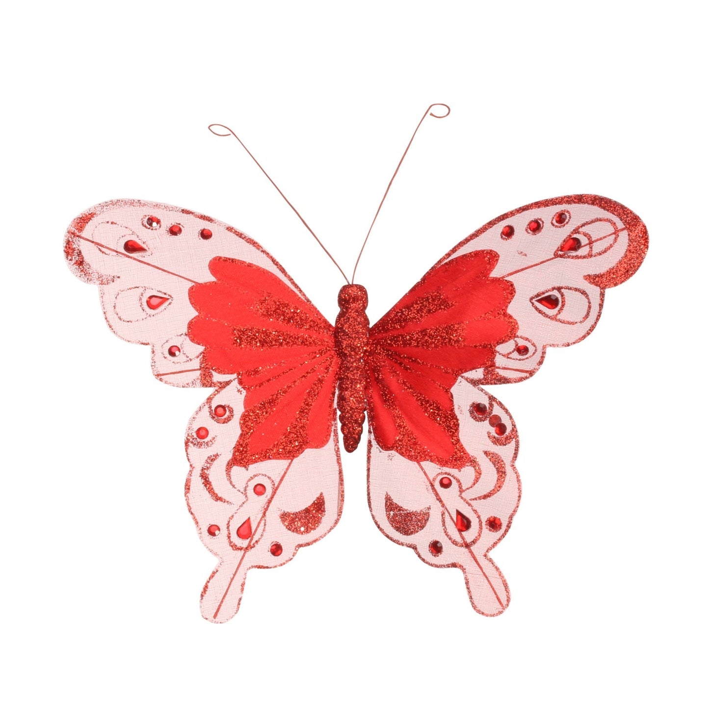 24cm Red Fabric & Glitter Butterfly (Pack of 6)