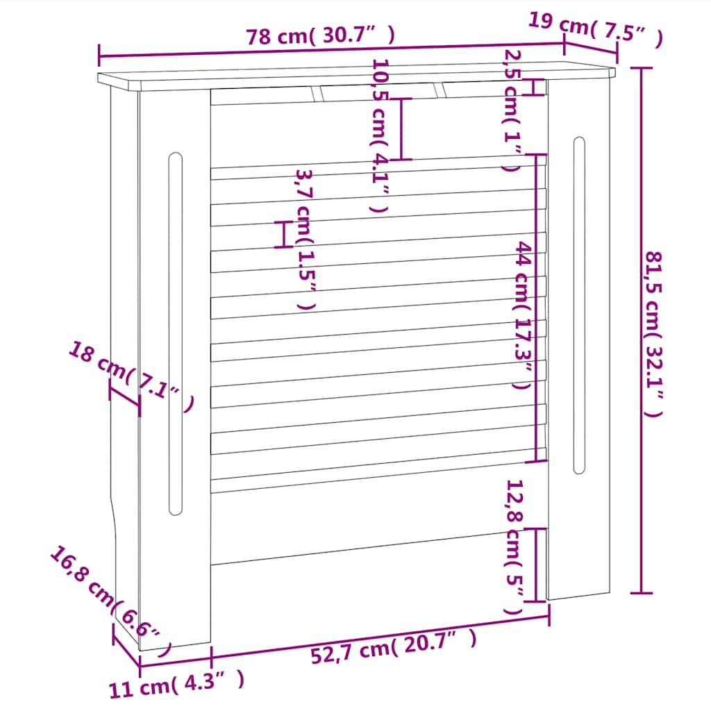 325564 vidaXL MDF Radiator Cover Black 78 cm