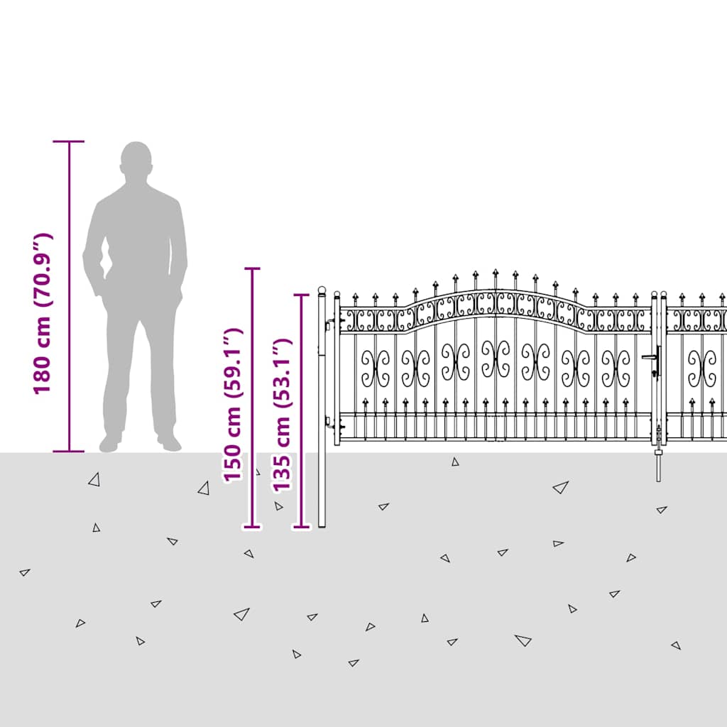 Fence Gate "KAMPEN" with Spear Top Black 394,5x100 cm Steel