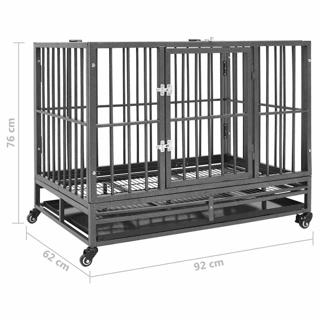 171491 vidaXL Dog Cage with Wheels Steel 92x62x76 cm