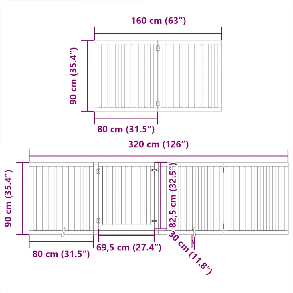 Dog Gate with Door Foldable 12 Panels Brown 960 cm Poplar Wood