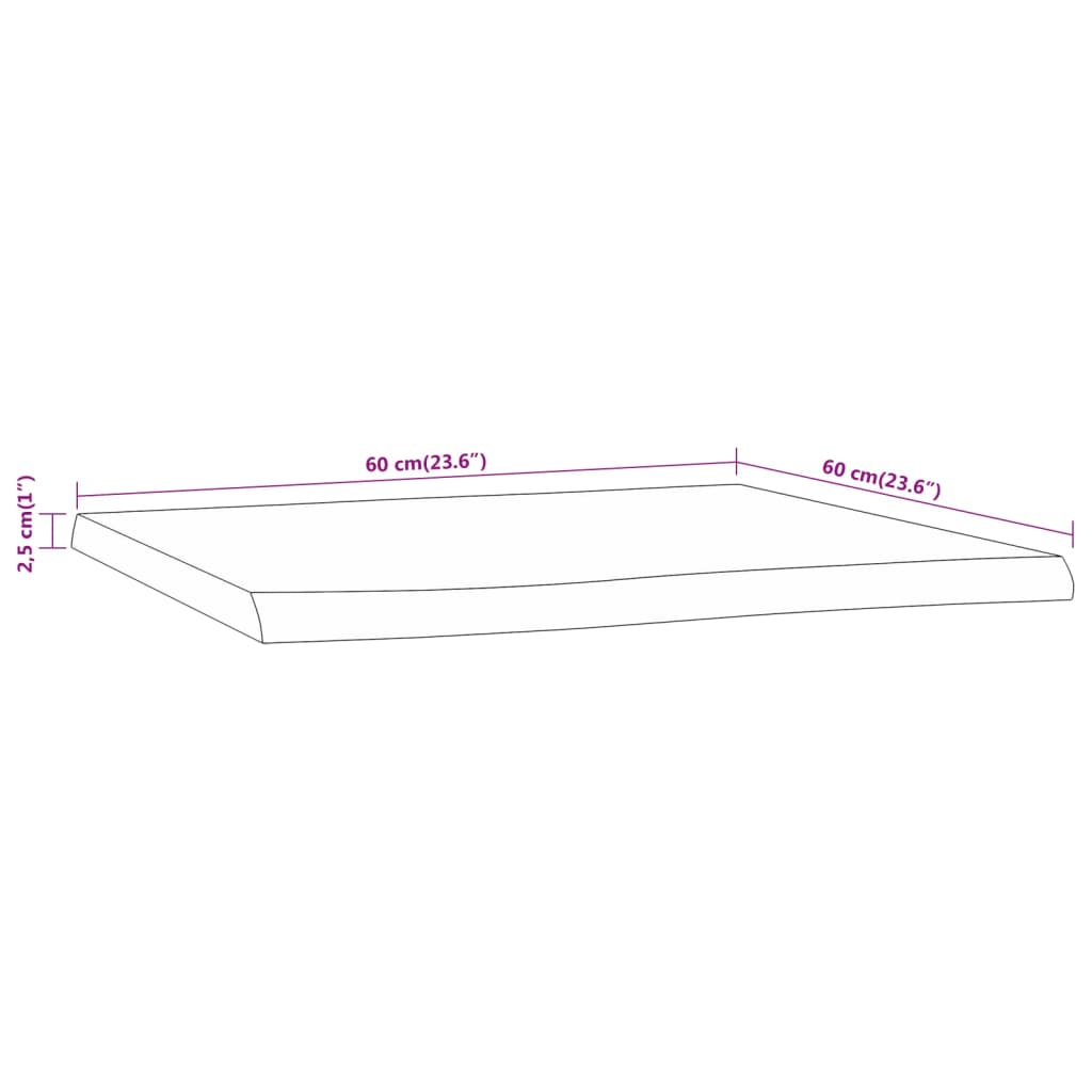 Table Top 60x60x2,5 cm Square Solid Wood Acacia Live Edge