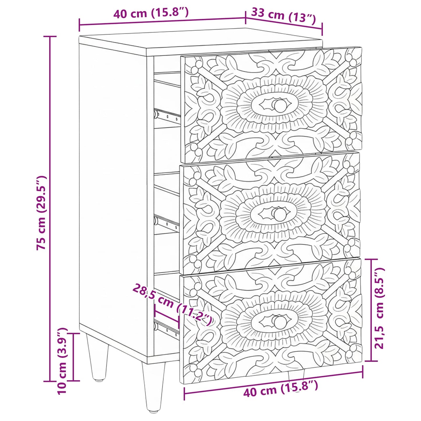 Sideboard Brown 40 x 33.5 x 75 cm Solid Mango Wood