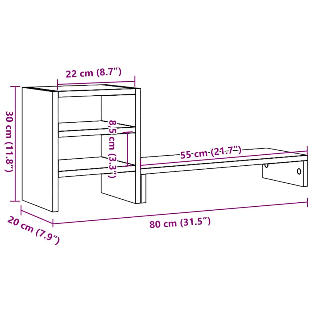 Monitor Stand with Desk Organiser Black Oak Engineered Wood