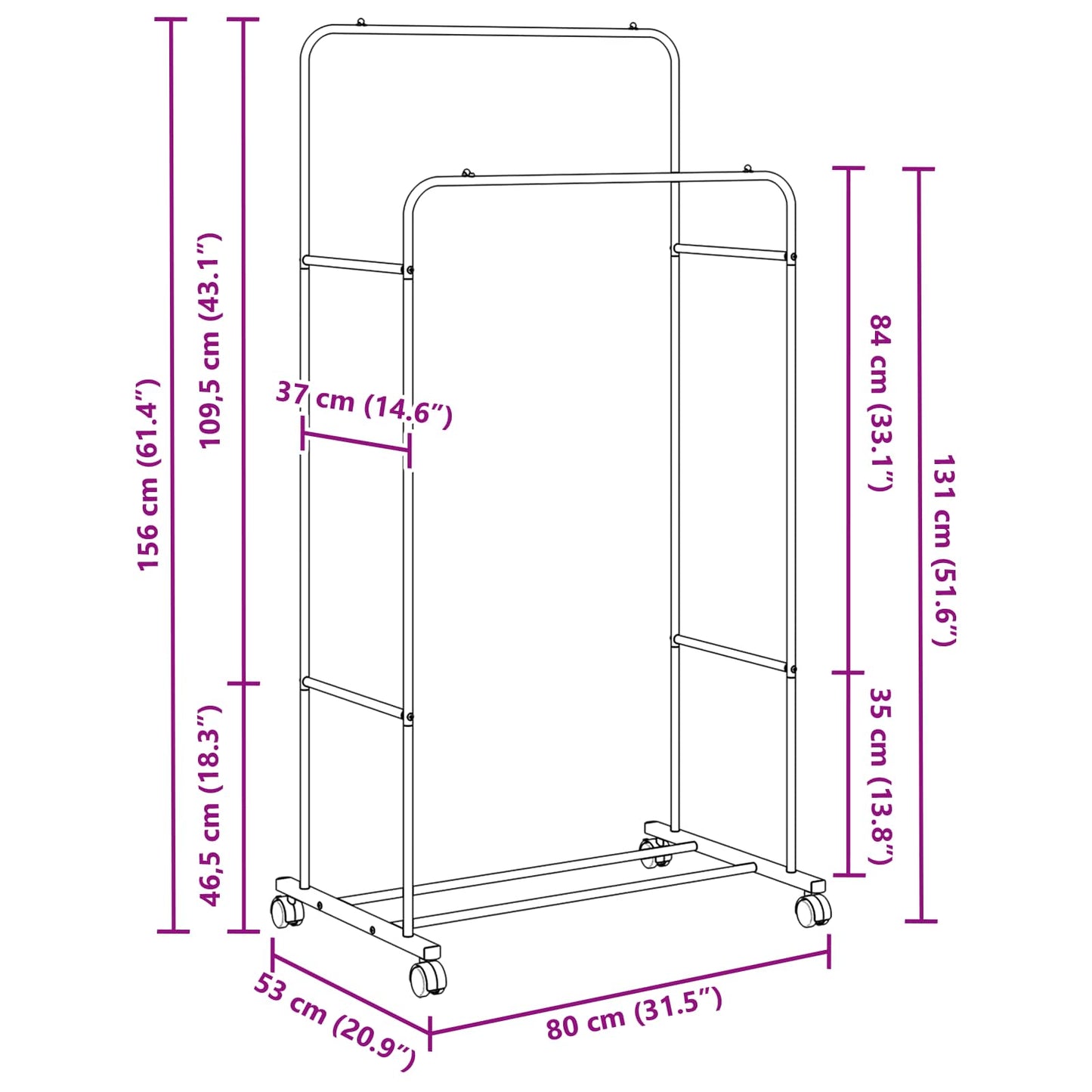 Clothes Rack White 80 x 53 x 156 cm