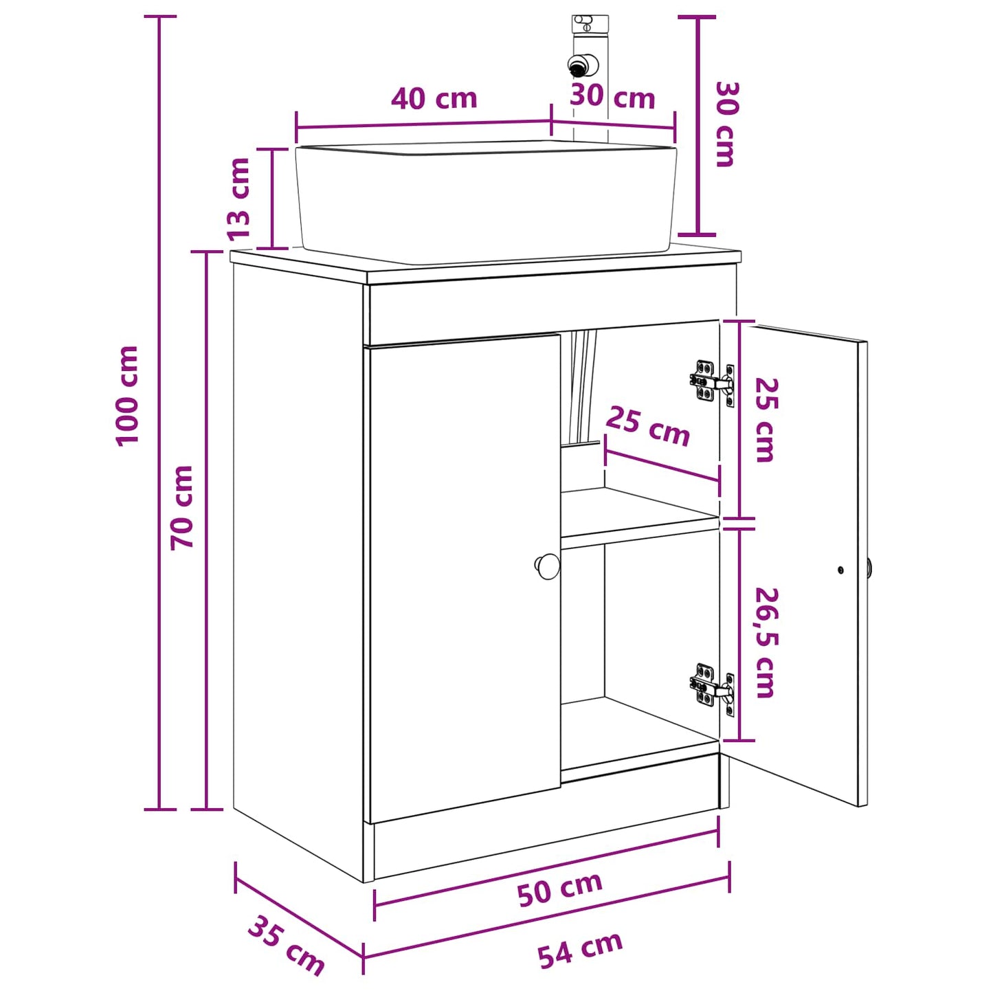 Bathroom Vanity with Sink Artisan Oak 54 x 35 x 83 cm