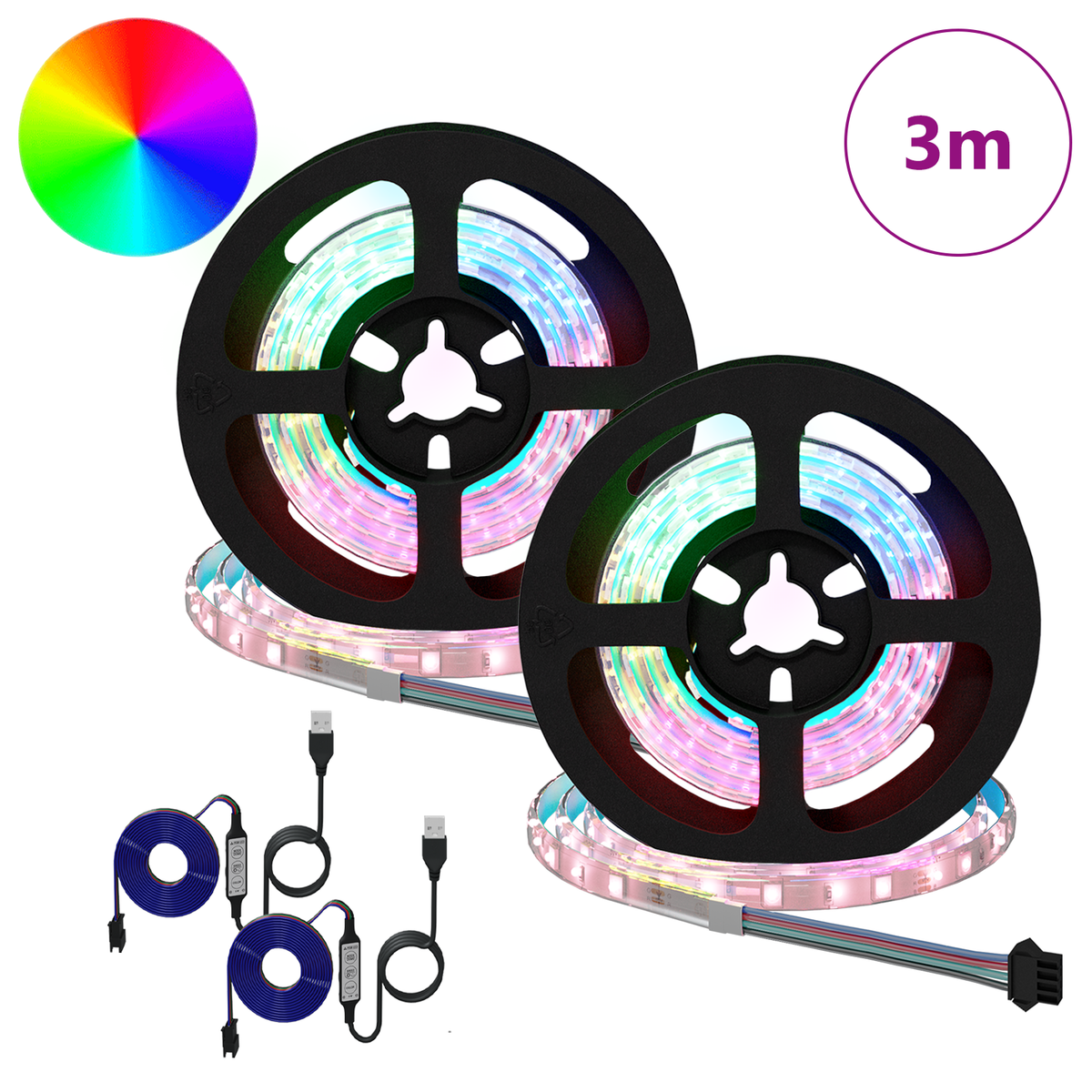 LED Strip 2 pcs Black and Transparent Copper and Plastic