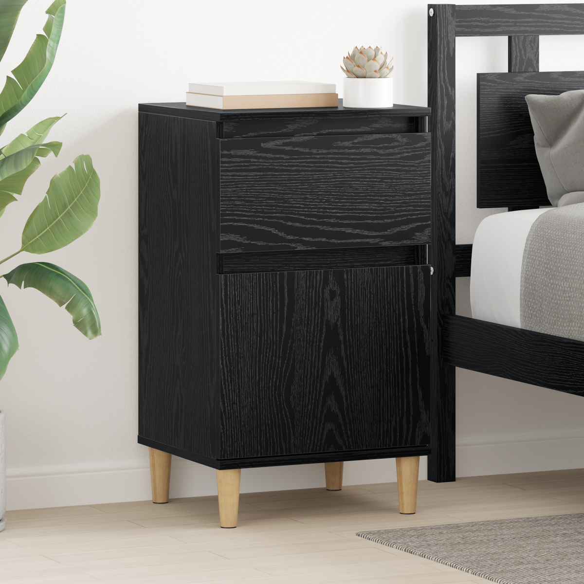 Bedside Cabinet 2 pcs Black Oak 40 x 35 x 70 cm Engineered Wood