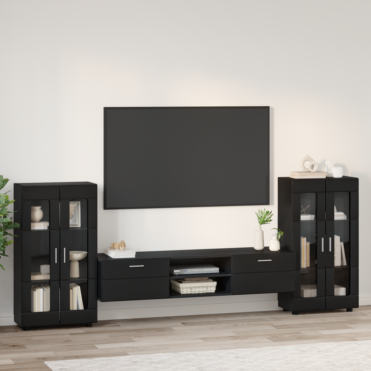 TV Cabinet Set FLORIN 3 pcs 150 x 39 x 30 cm Black