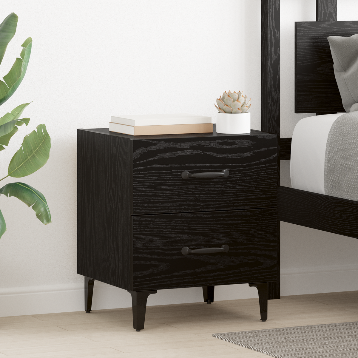 Bed Cabinet Black Oak 40 x 35 x 47.5 cm Engineered Wood