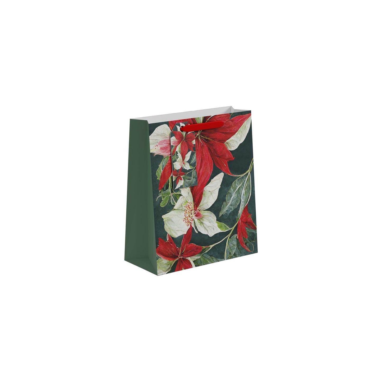 Red &amp; White Poinsettia Gift Bag (Medium)