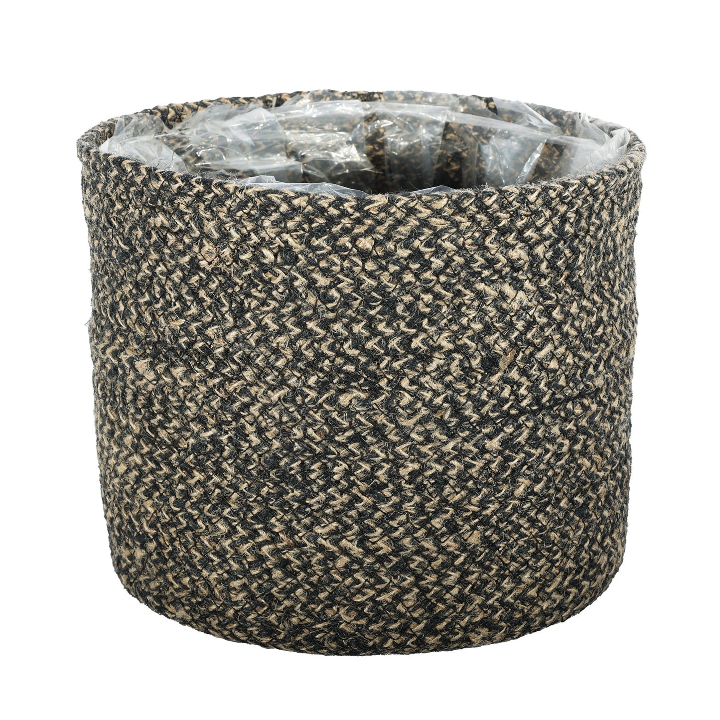 Natural &amp; Black Jute Braided Rope Basket with Liner (22 x 19cm)