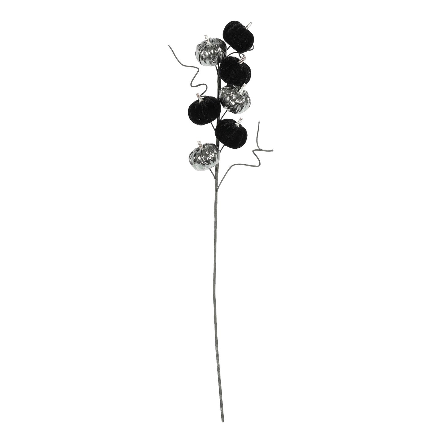 Silver &amp; Black Velvet Pumpkin Pick (70cm)