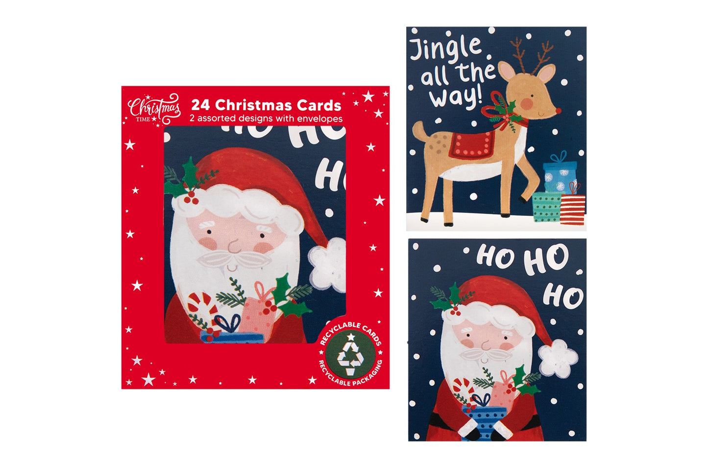 Santa &amp; Reindeer Mini Cards (Pack of 24)