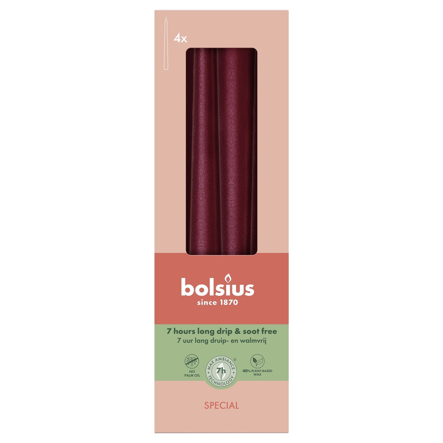 Metallic Red Bolsius Tapered Candles (245 x 24mm)