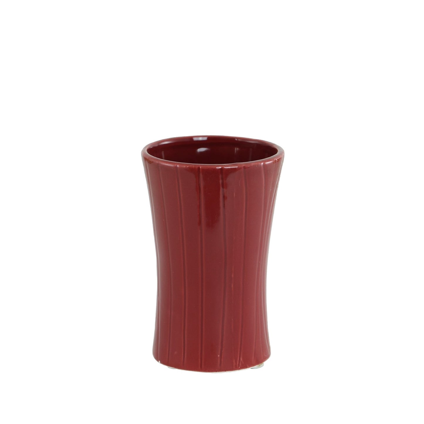 Red Vertically Grooved Red Ceramic Pot (13cm)