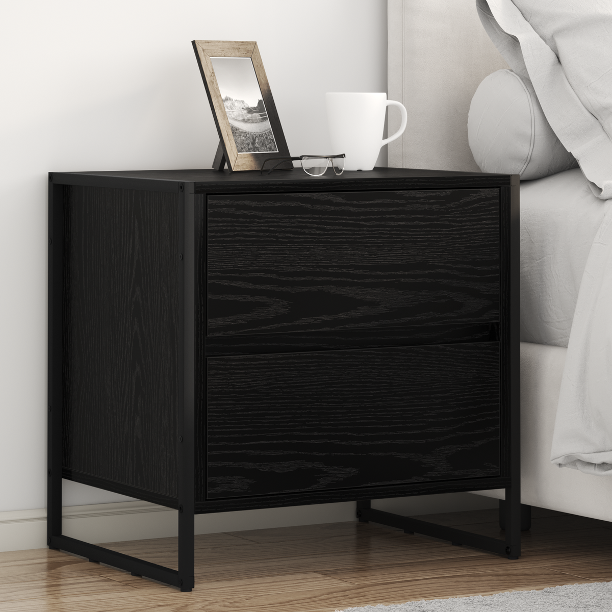 Bedside Table 2 pcs Black Oak 50 x 39.5 x 50 cm Engineered Wood