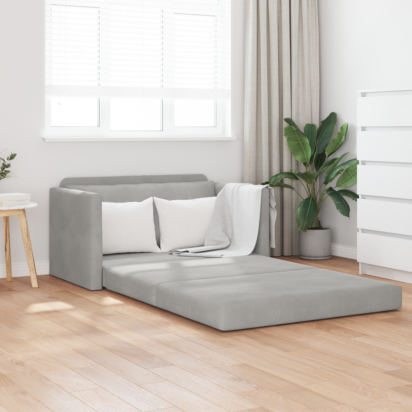 Folding Sofa Bed Light Grey 124 x 71 x 78 cm Velvet
