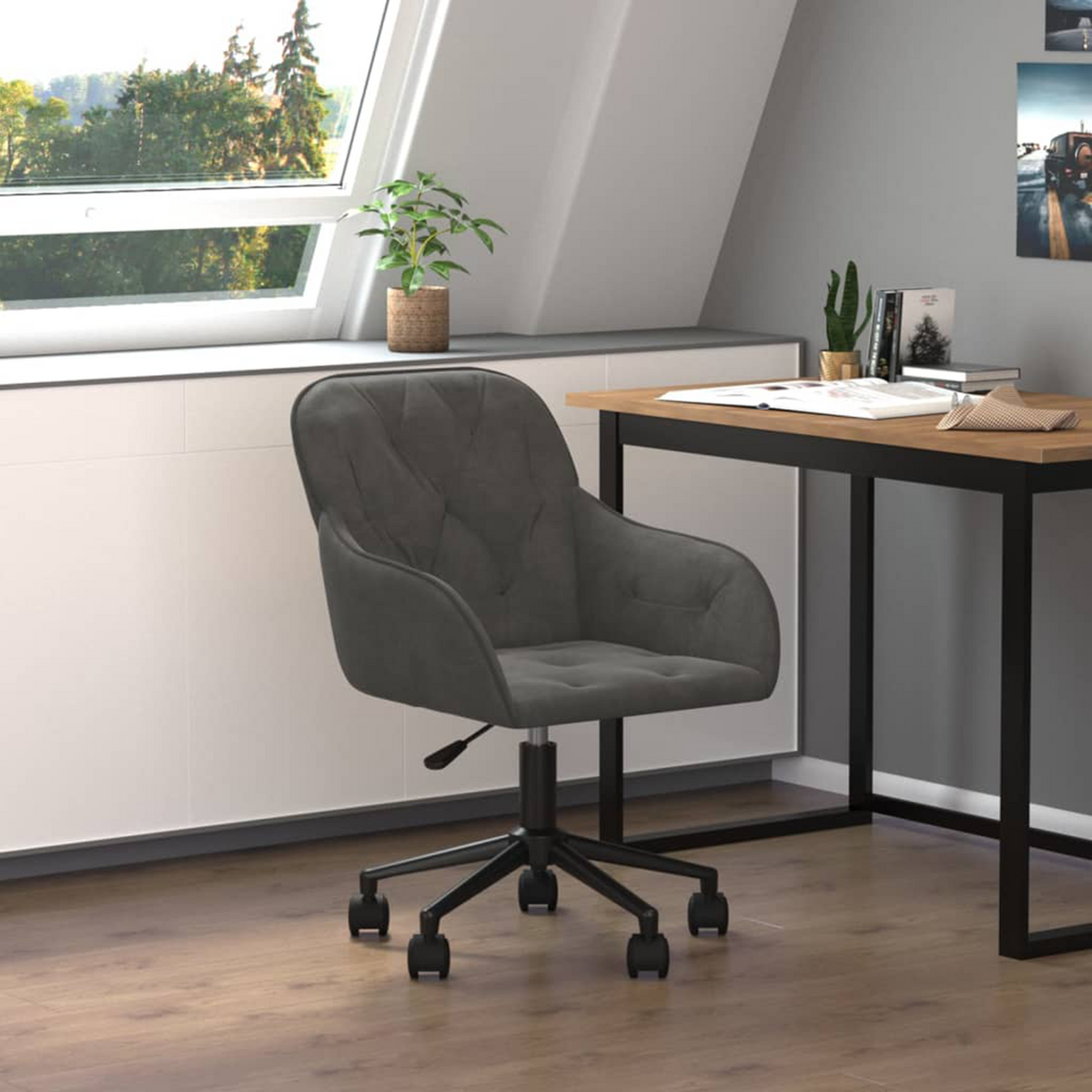 Office Chair with Wheel Dark Grey 56 x 61.5 x 72 cm Velvet