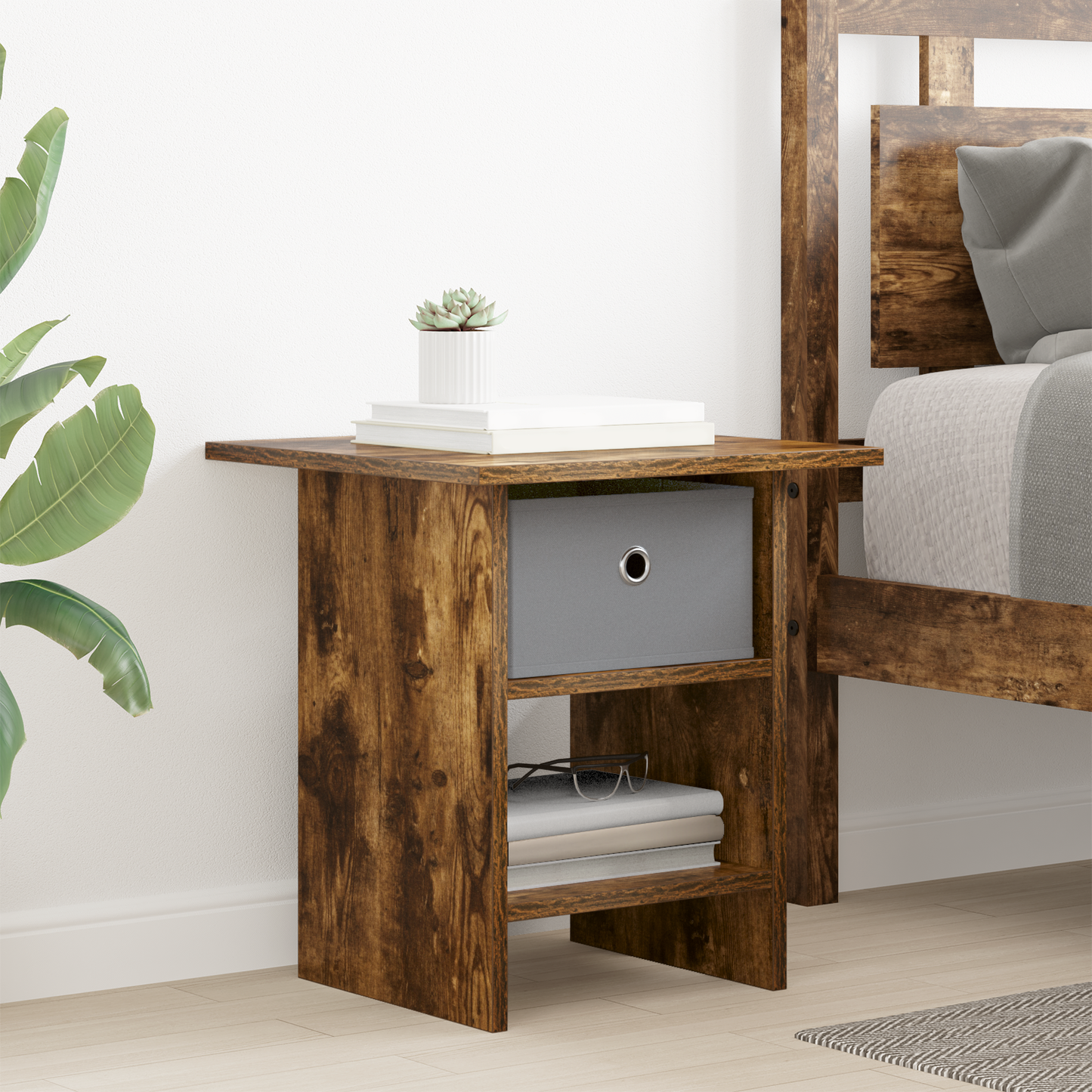 Bedside Table Smoked Oak 41 x 40 x 45 cm Engineered Wood