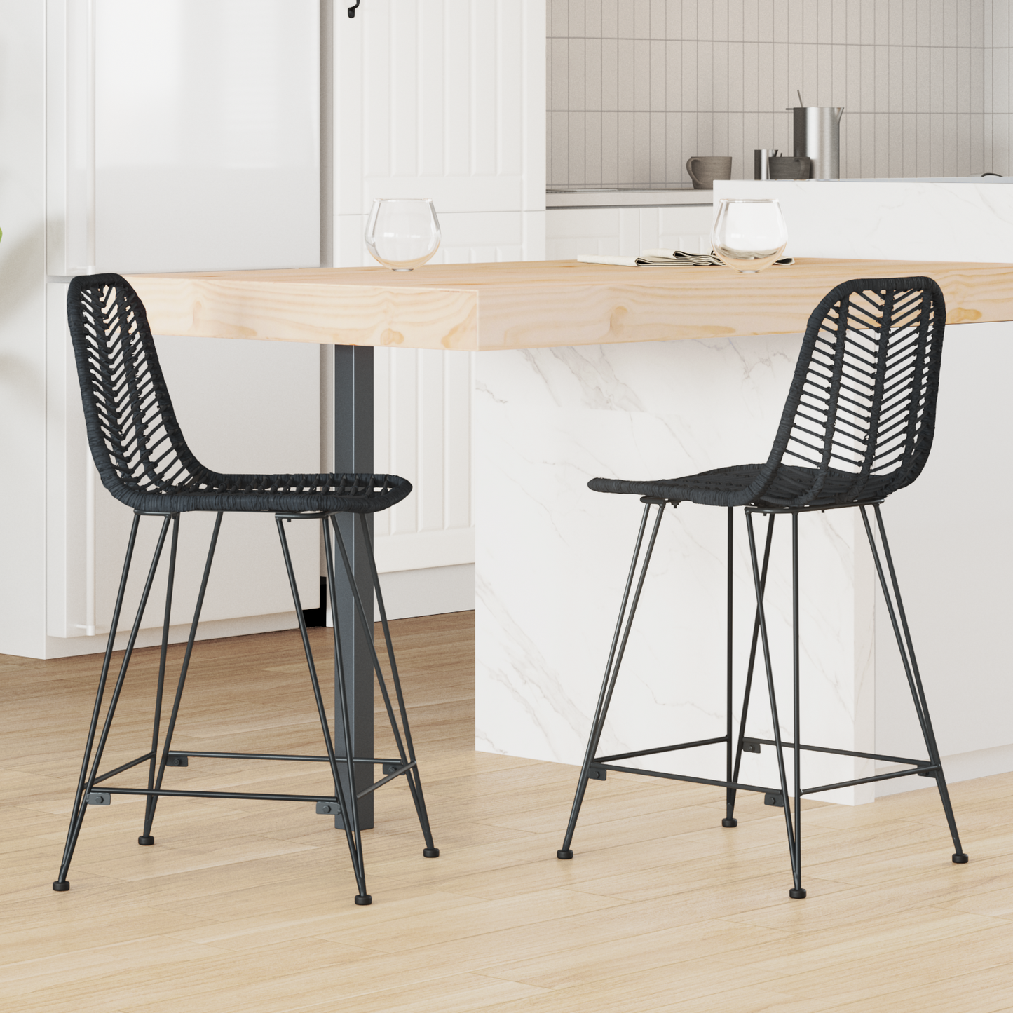 Bar Chair 2 pcs Black 44.5 x 54.5 x 97.5 cm Rattan and Iron