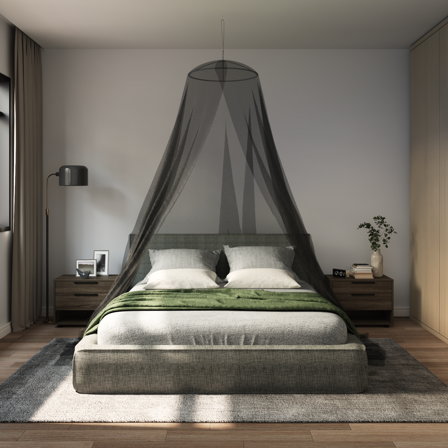 Mosquito Net for Bed 3 pcs 156 mesh Black ⌀56 x 220 cm