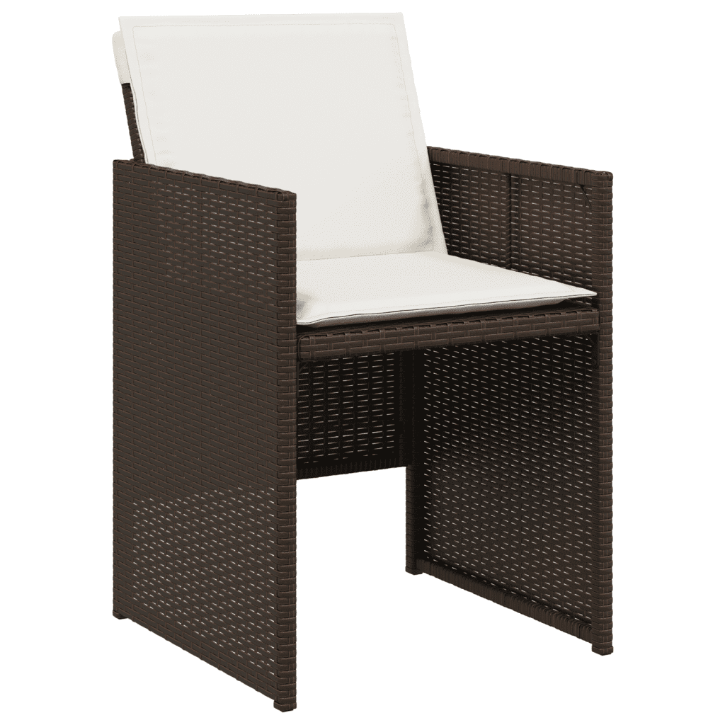 5 Piece Garden Dining Set with Cushions Brown Poly Rattan