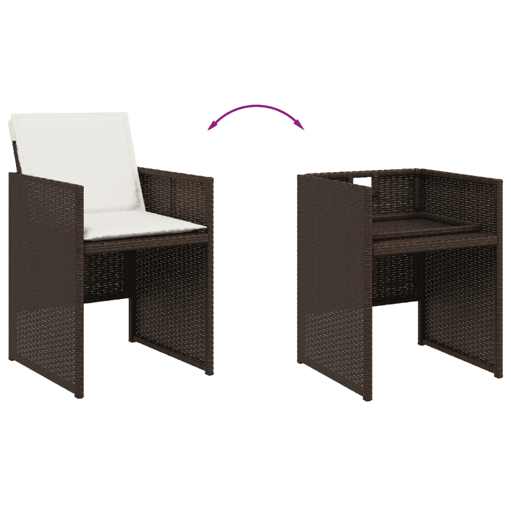 5 Piece Garden Dining Set with Cushions Brown Poly Rattan