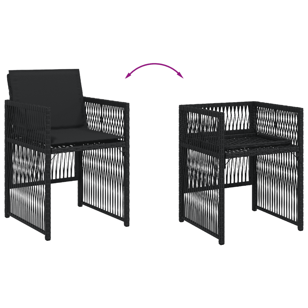 9 Piece Garden Dining Set with Cushions Black Poly Rattan