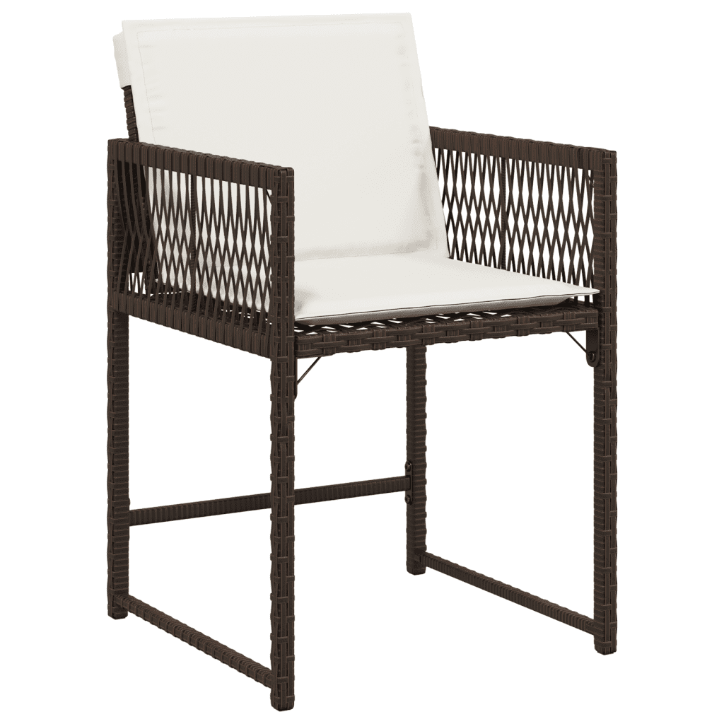 5 Piece Garden Dining Set with Cushions Brown Poly Rattan