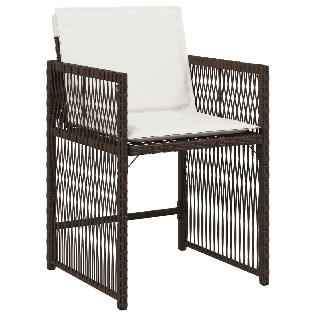 5 Piece Garden Dining Set with Cushions Brown Poly Rattan