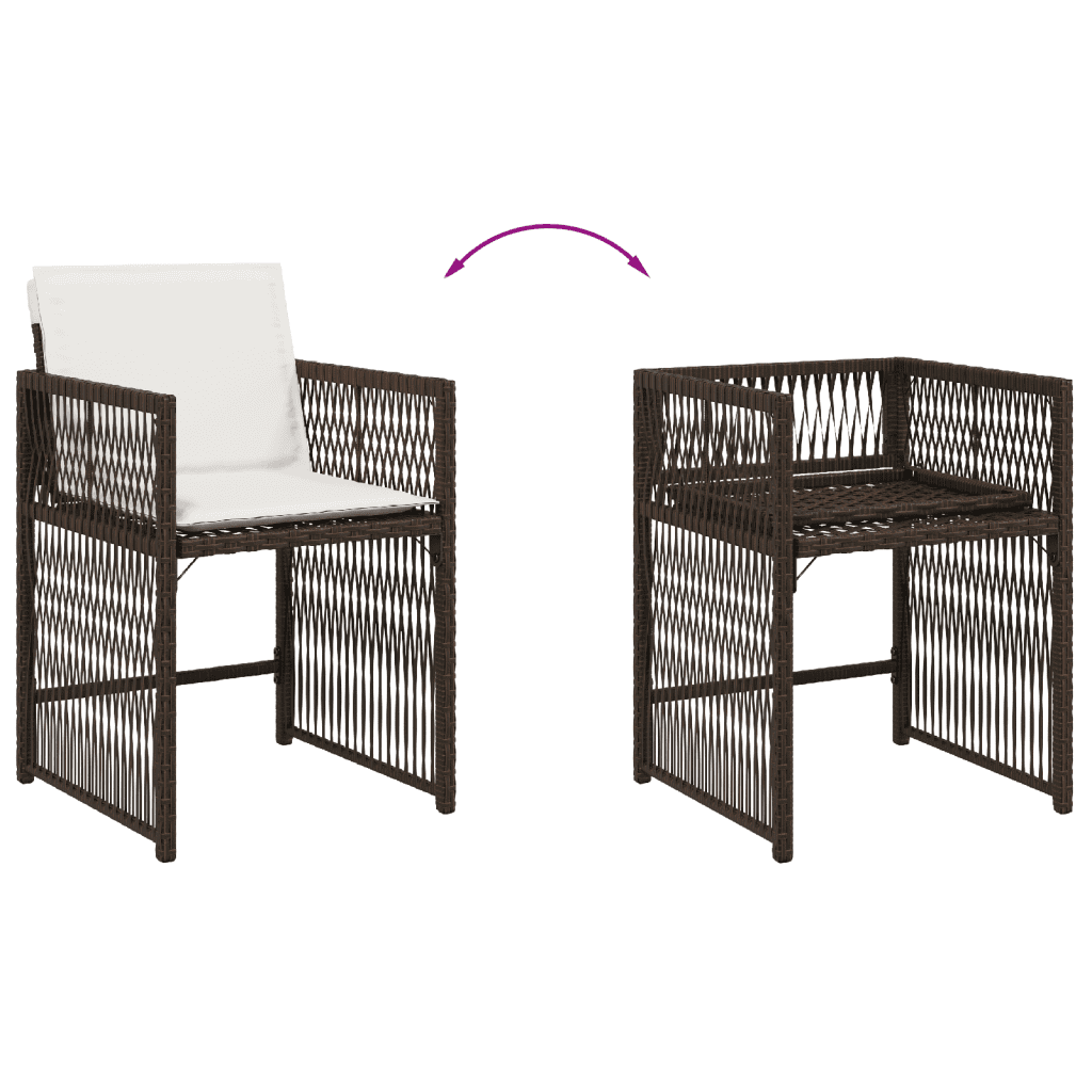 5 Piece Garden Dining Set with Cushions Brown Poly Rattan