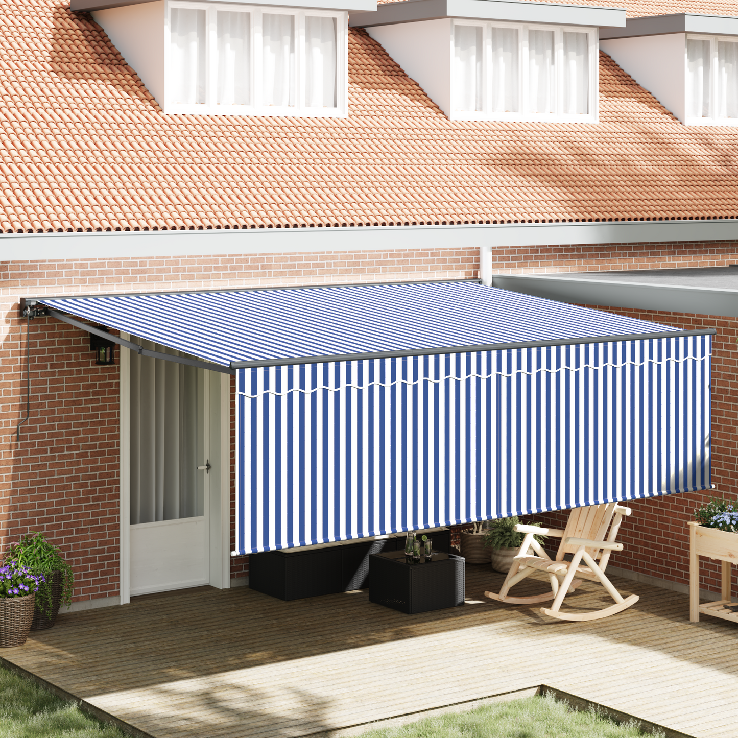 Retractable Awning Blue and White 400 x 300 cm