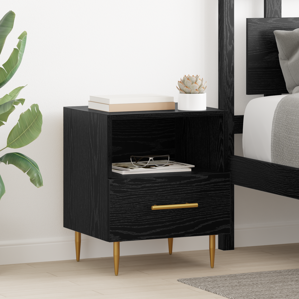 Bedside Table 2 pcs Black 40 x 35 x 47.5 cm Engineered Wood