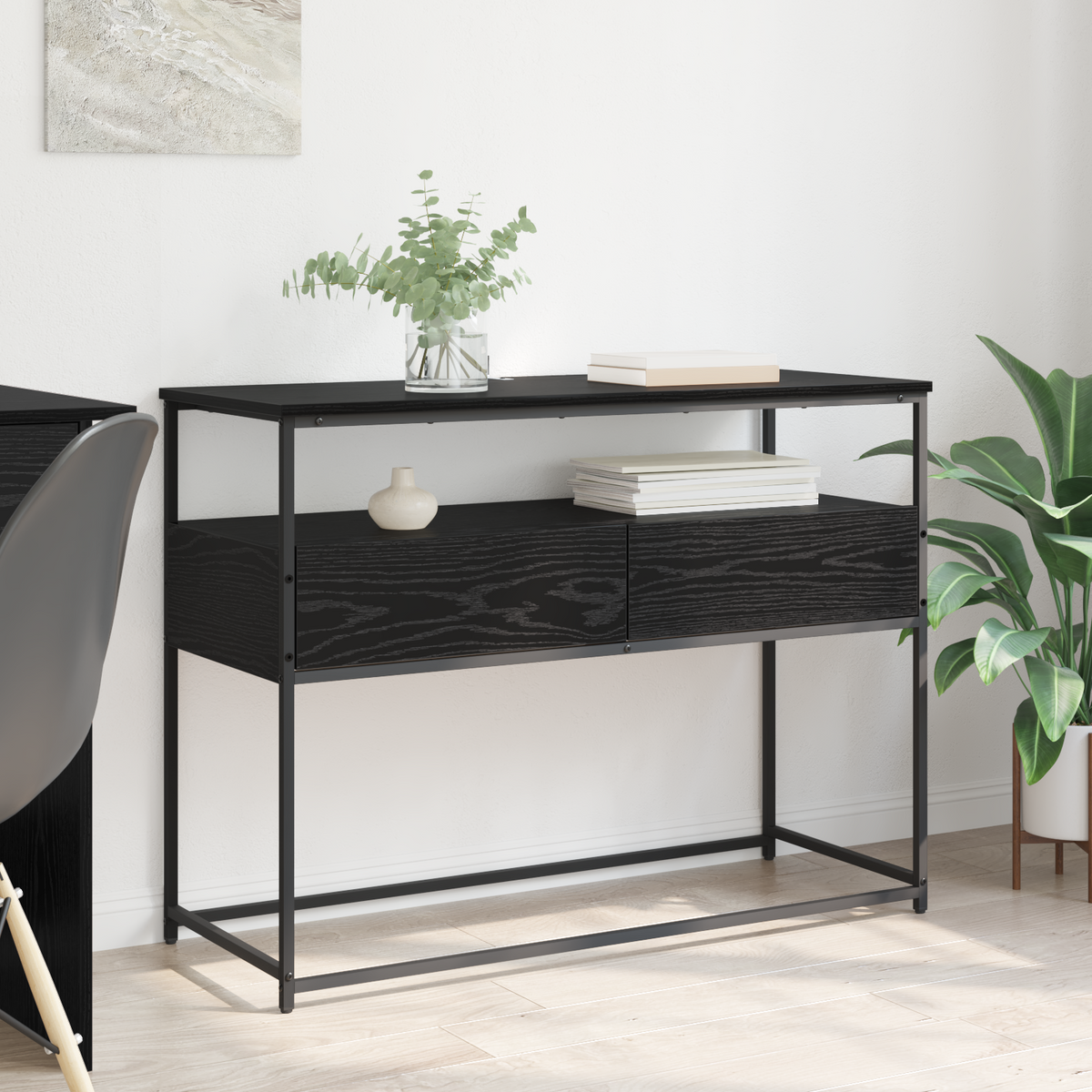 Console Table Black Oak 100 x 40 x 75 cm Engineered Wood
