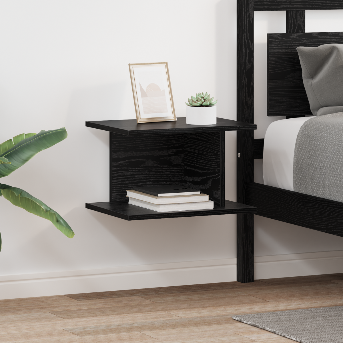 Bedside Table 2 pcs Black Oak 40 x 30 x 25 cm Engineered Wood