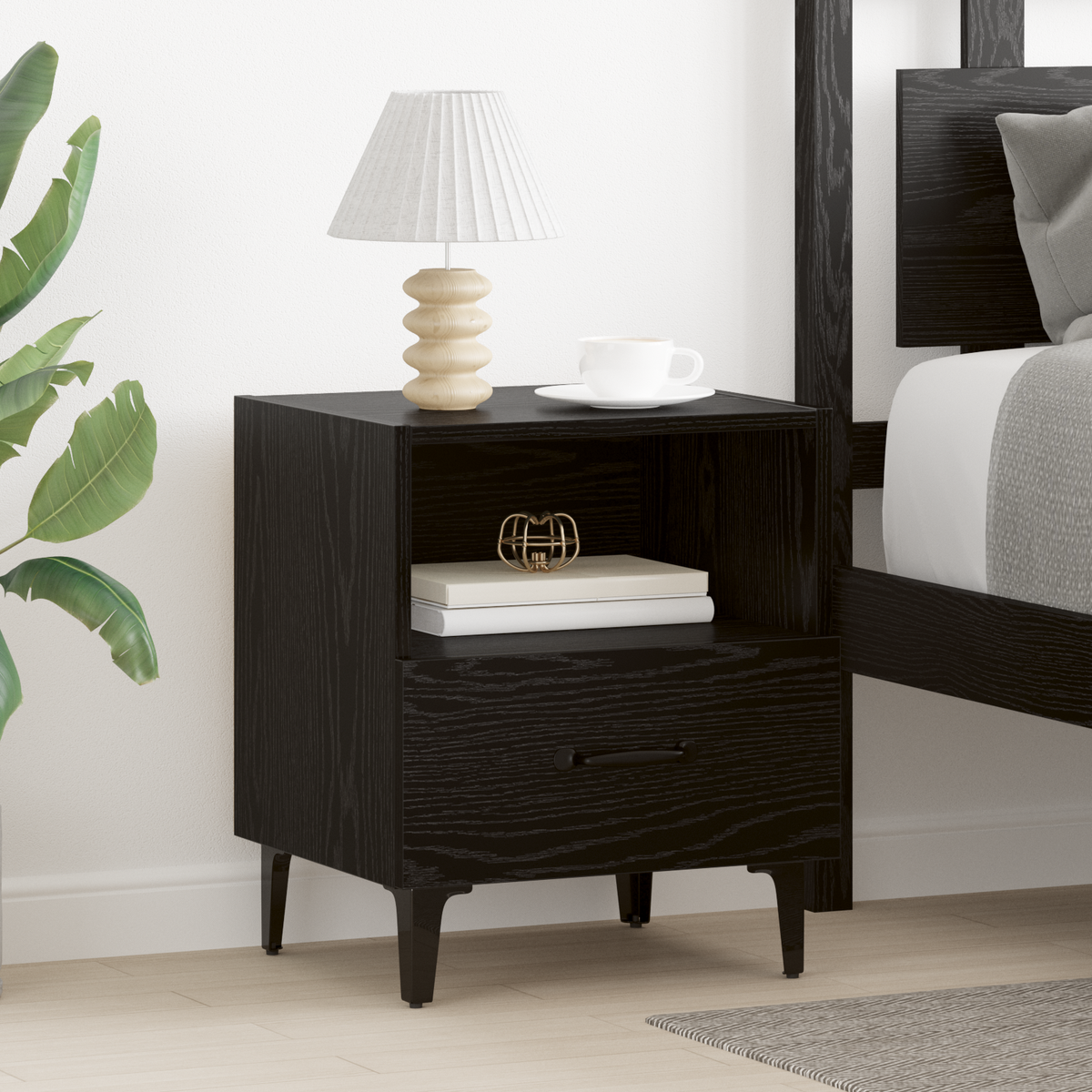 Bedside Cabinet Black Oak 40 x 35 x 47.5 cm Engineered Wood