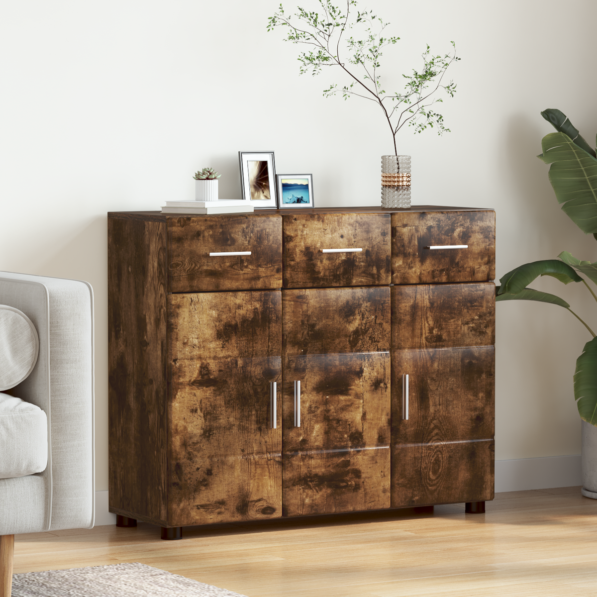 Sideboard FLORIN 88.5 x 30.5 x 73 cm Smoked Oak Engineered Wood