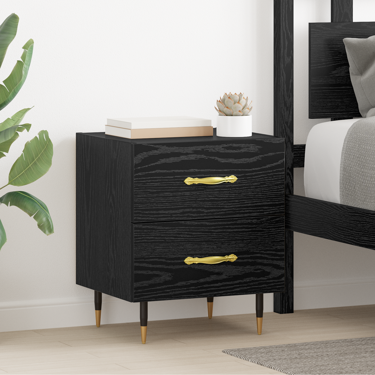 Bedside Cabinet 2 pcs Black Oak 40 x 35 x 47.5 cm