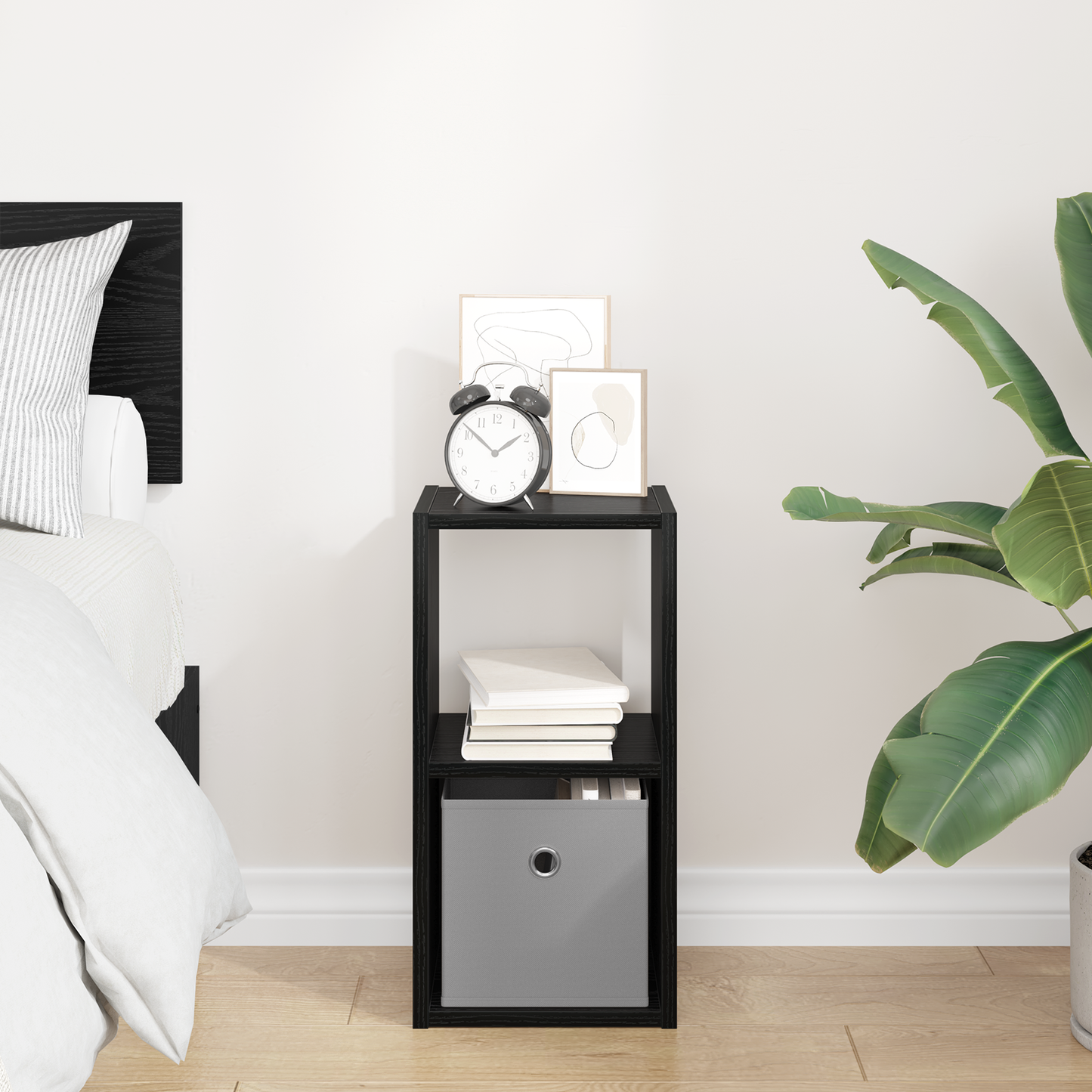 Bedside Table Black Oak 25.5 x 22 x 49.5 cm Engineered Wood