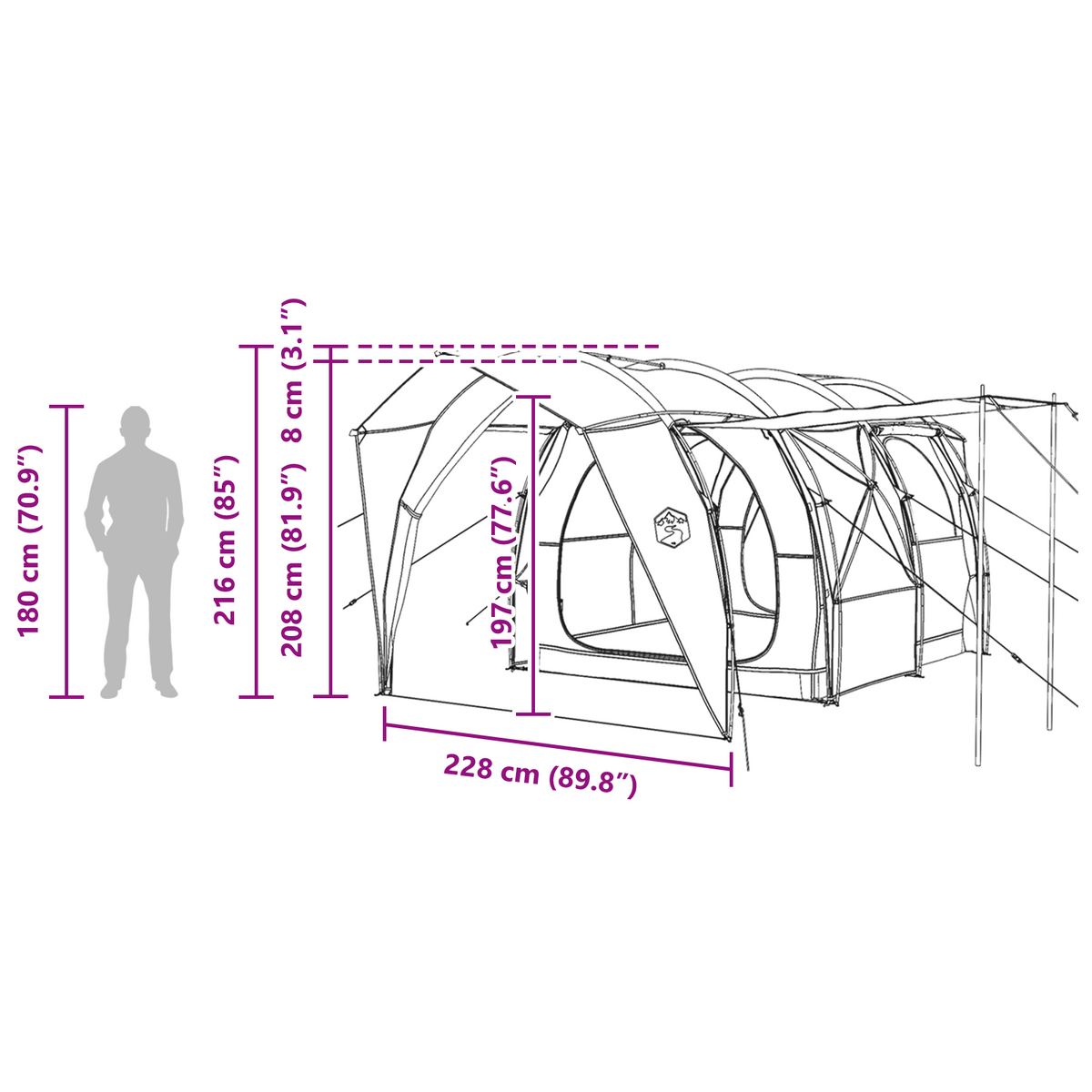 Tunnel Tent 6-Person Green 185T Polyester with PU Coating