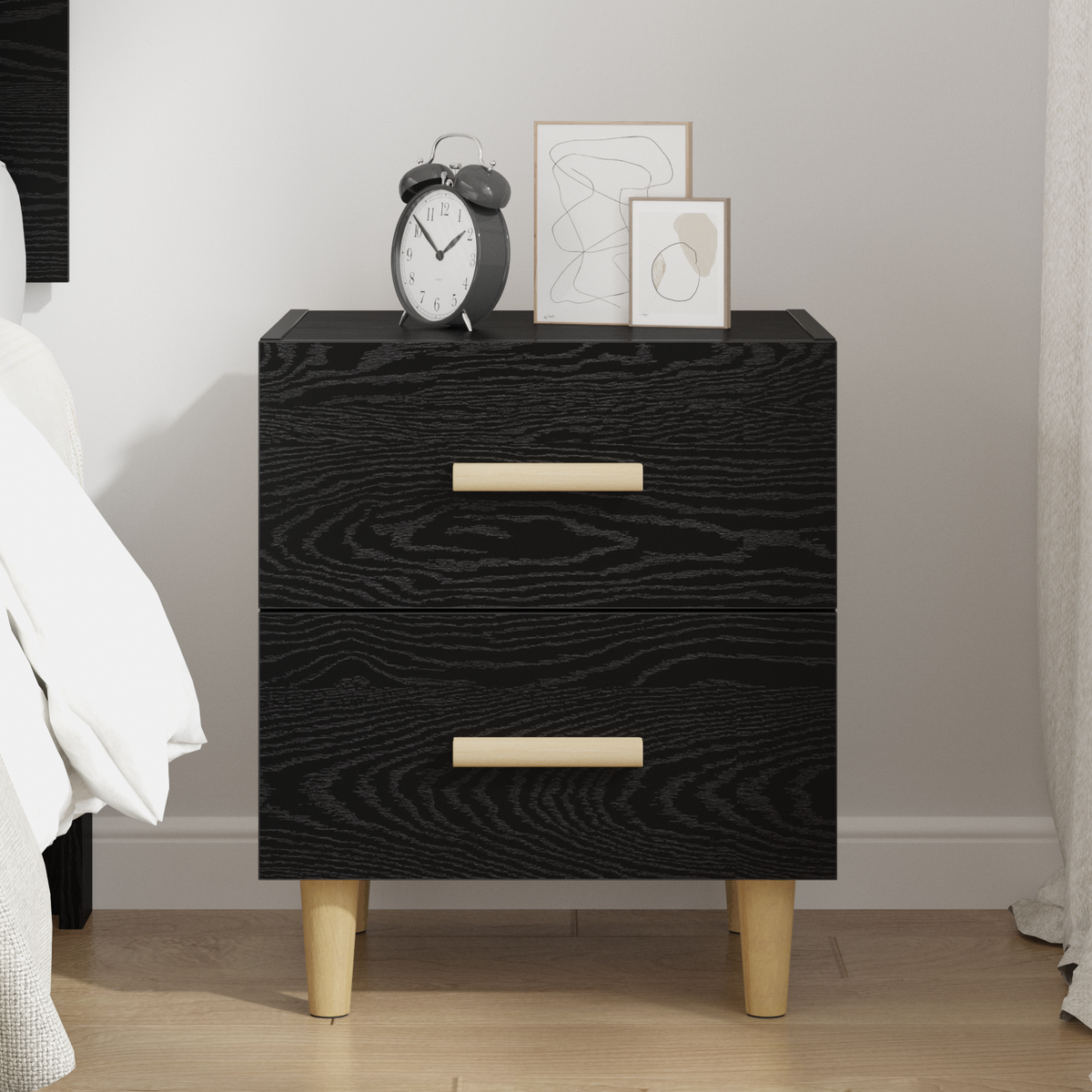Bed Cabinet Black Oak 40 x 35 x 47.5cm Engineered Wood