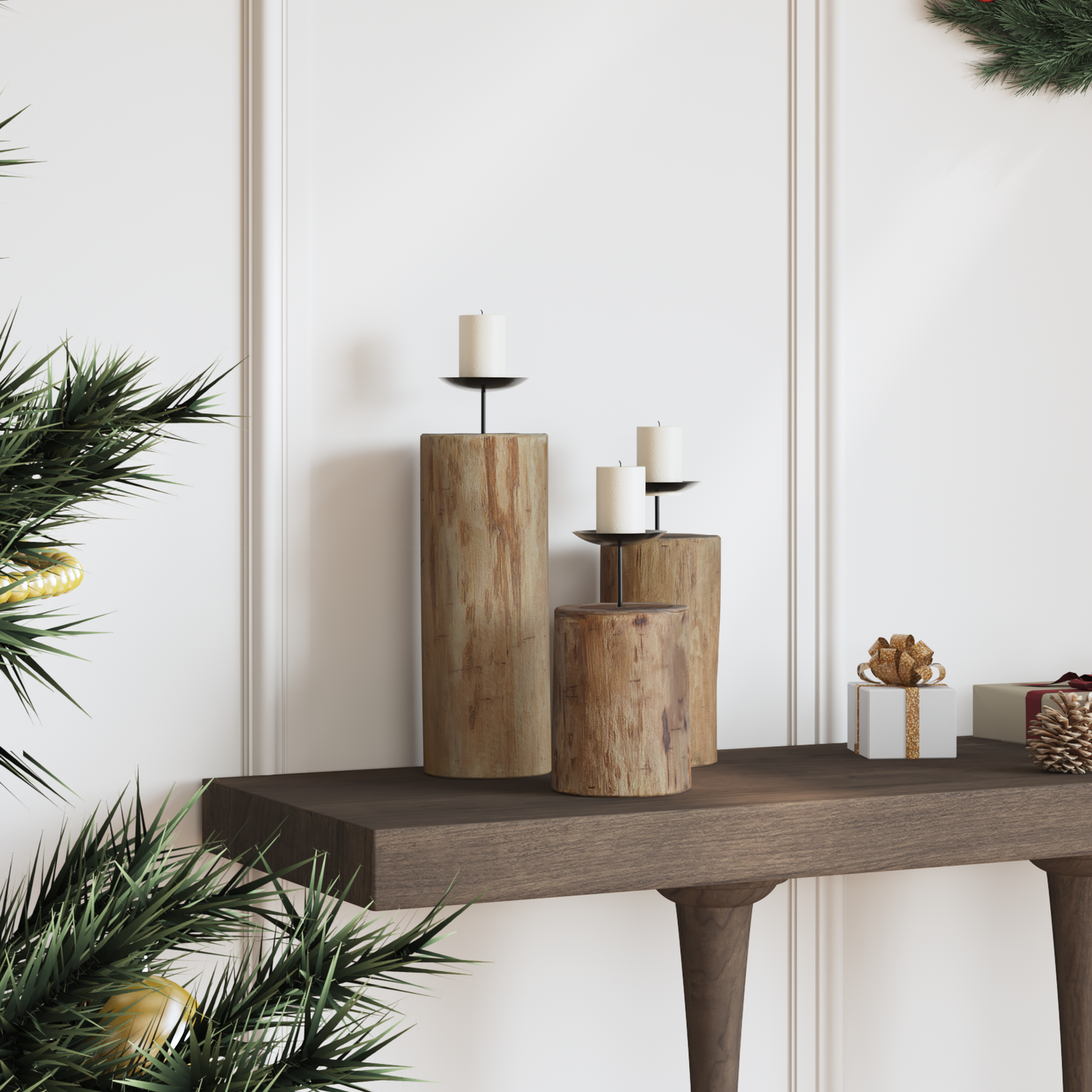 Candle Holder 3 pcs Natural Solid Teak wood