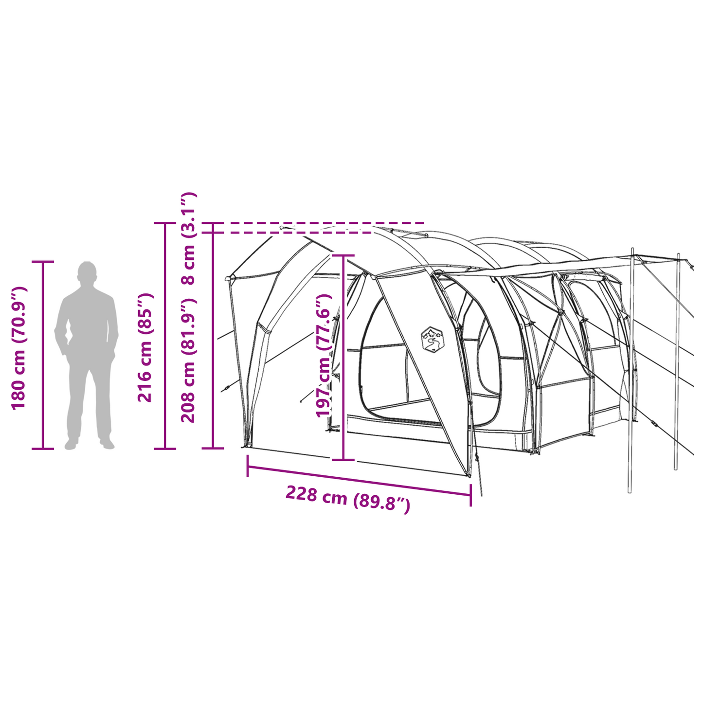 Tunnel Tent 6-Person Blue 185T Polyester with PU Coating