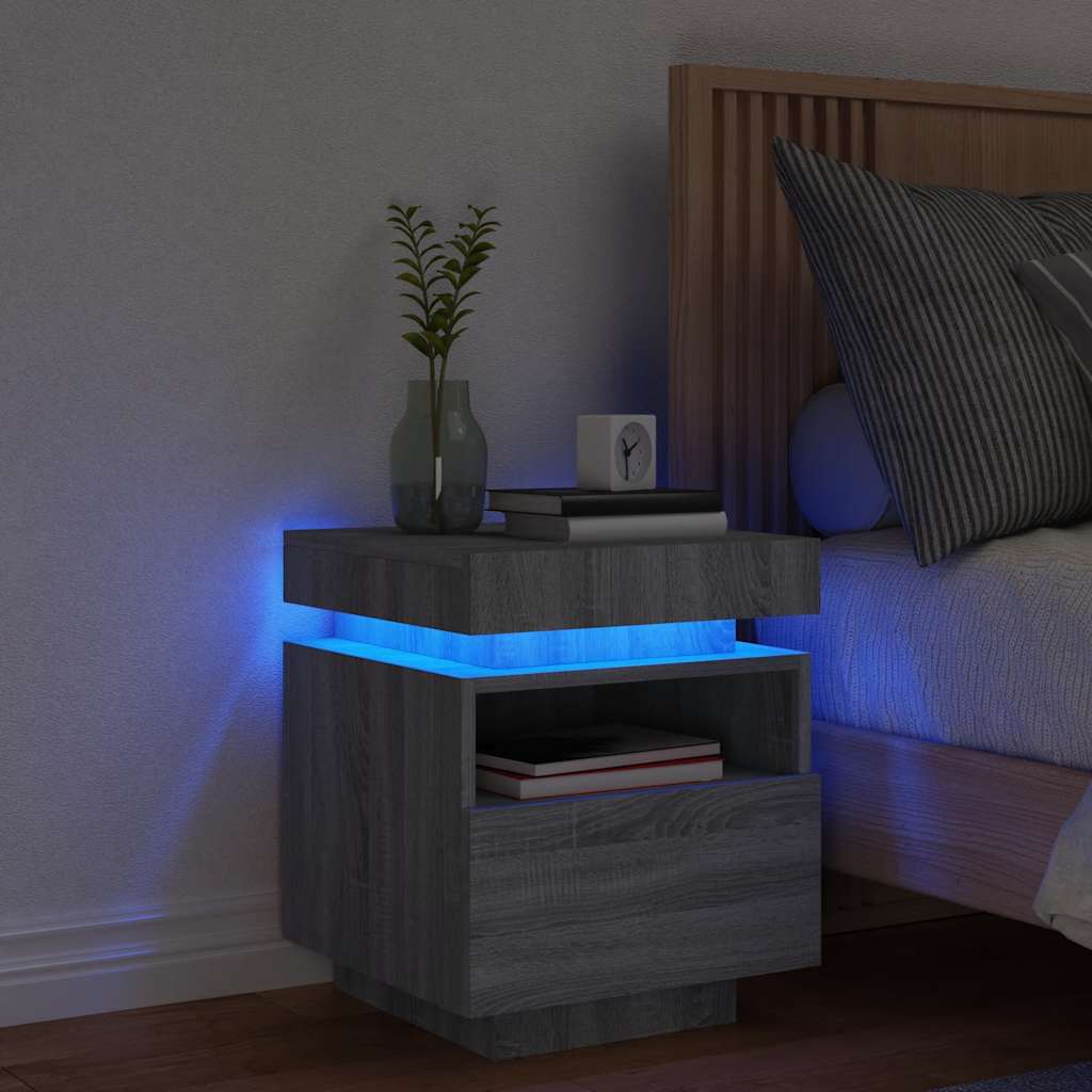 Bedside Cabinet with LED Lights Grey Sonoma 40x39x48,5 cm