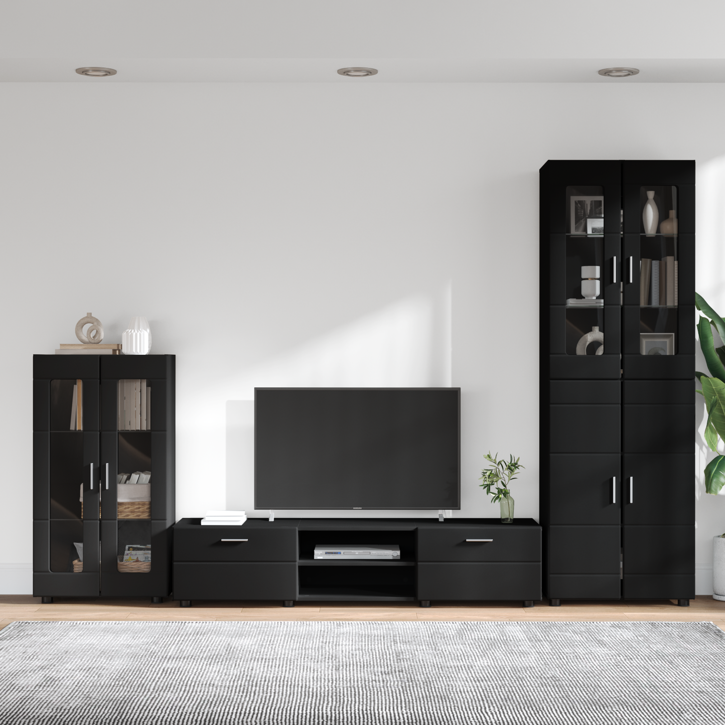 TV Cabinet Set FLORIN 3 pcs Black Engineered Wood