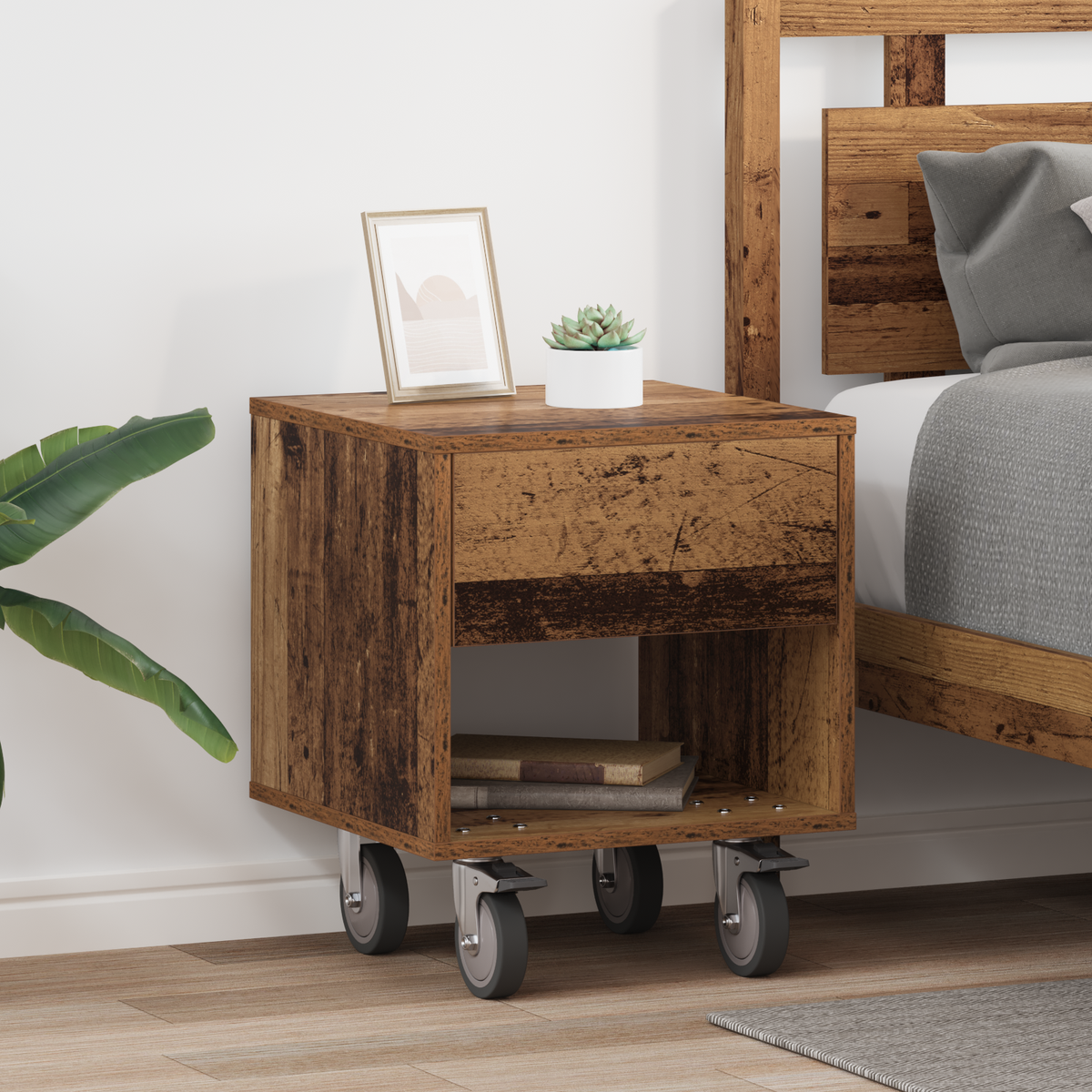Bedside Table 2 pcs Old Wood 40.5 x 40 x 48 cm Engineered Wood