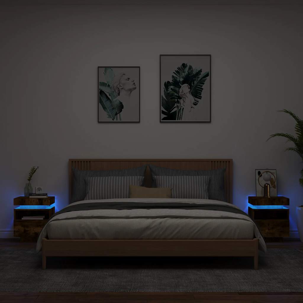 Bedside Cabinets with LED Lights 2 pcs Smoked Oak 40x39x48,5 cm