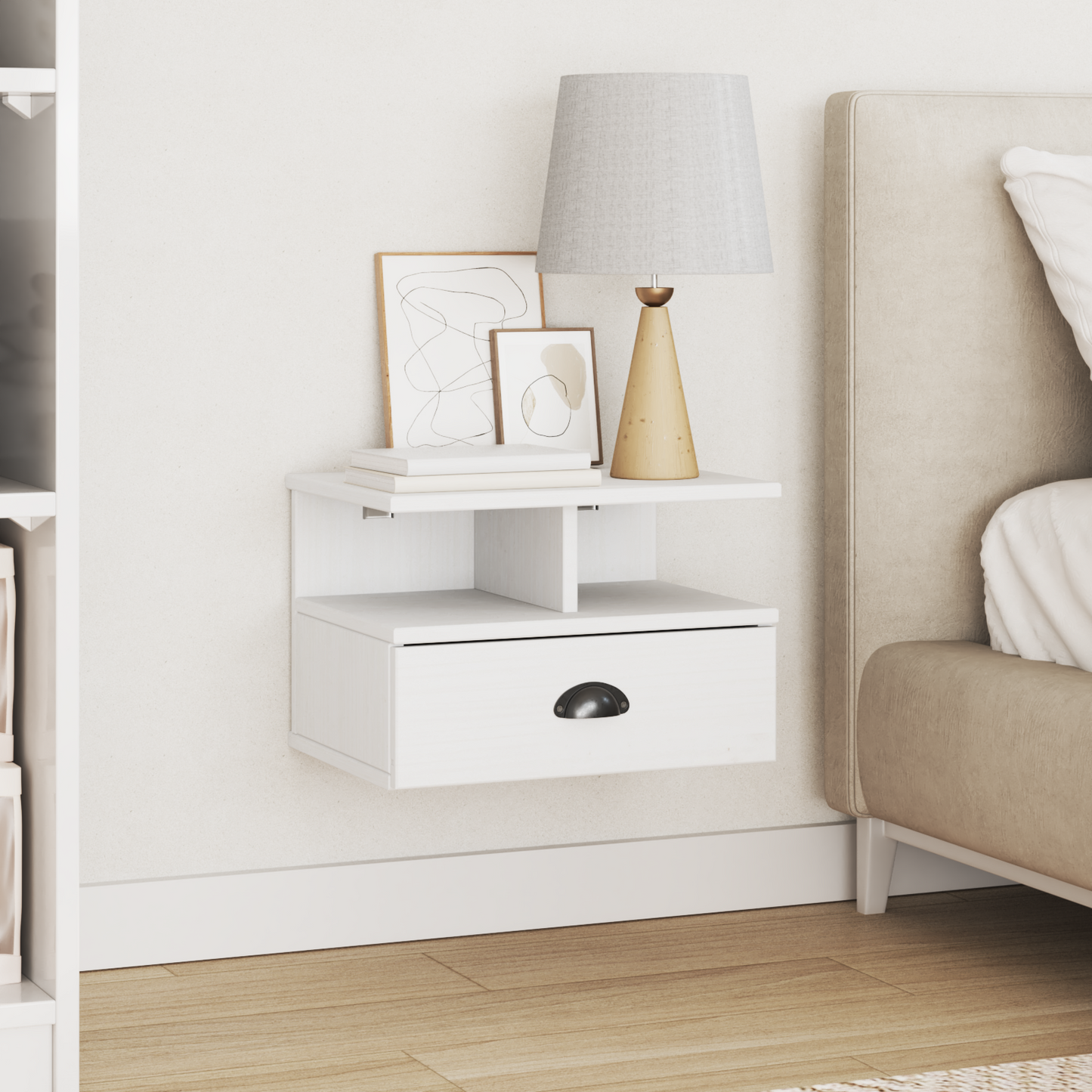 Bedside Cabinet HILL White 40 x 31 x 27 cm Solid Pine Wood